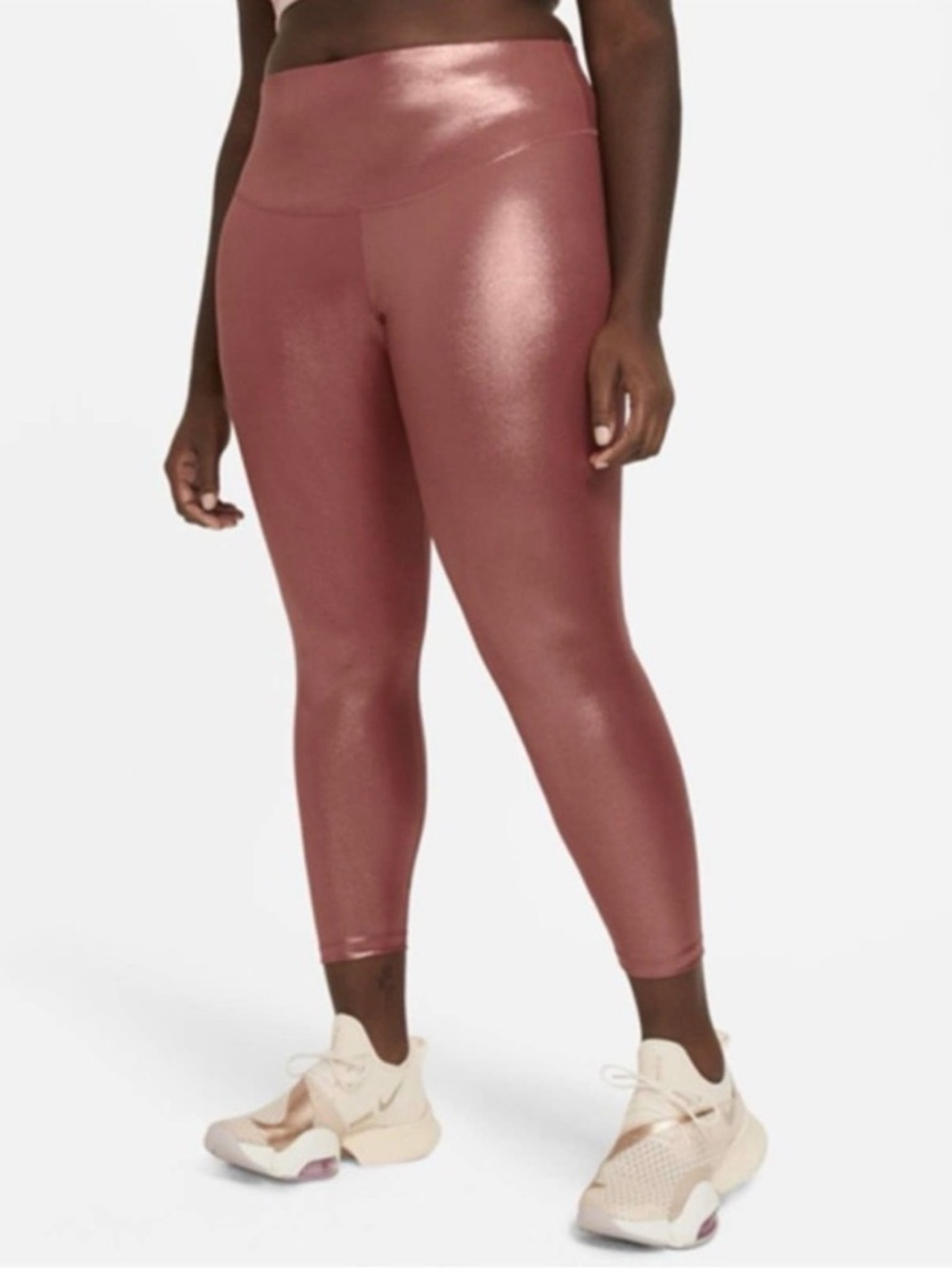 Nike One Shimmer 7/8 Tights Rose Gold Metallic Training Leggings